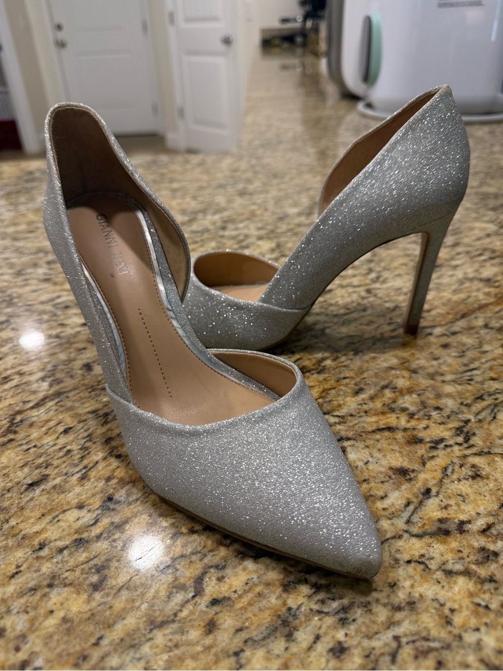 Gianni Bini Silver Glitter Pointed D'Orsay Stilettos